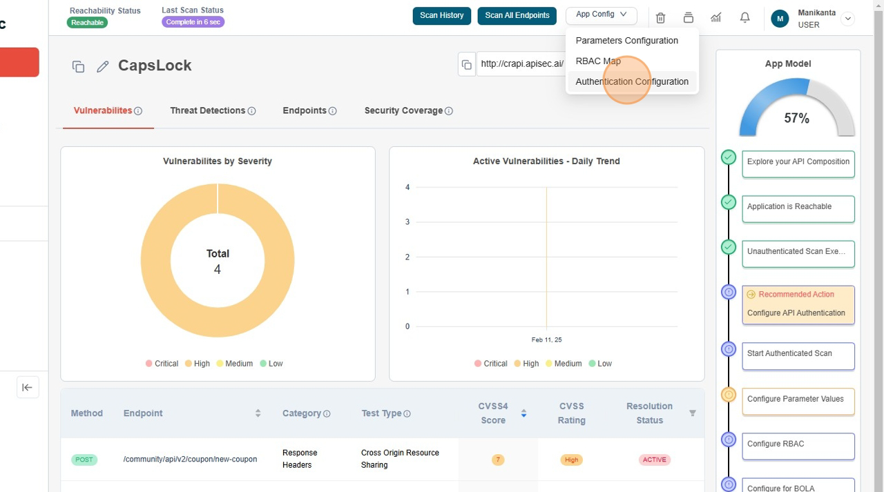 Click on menu item - Auth Config