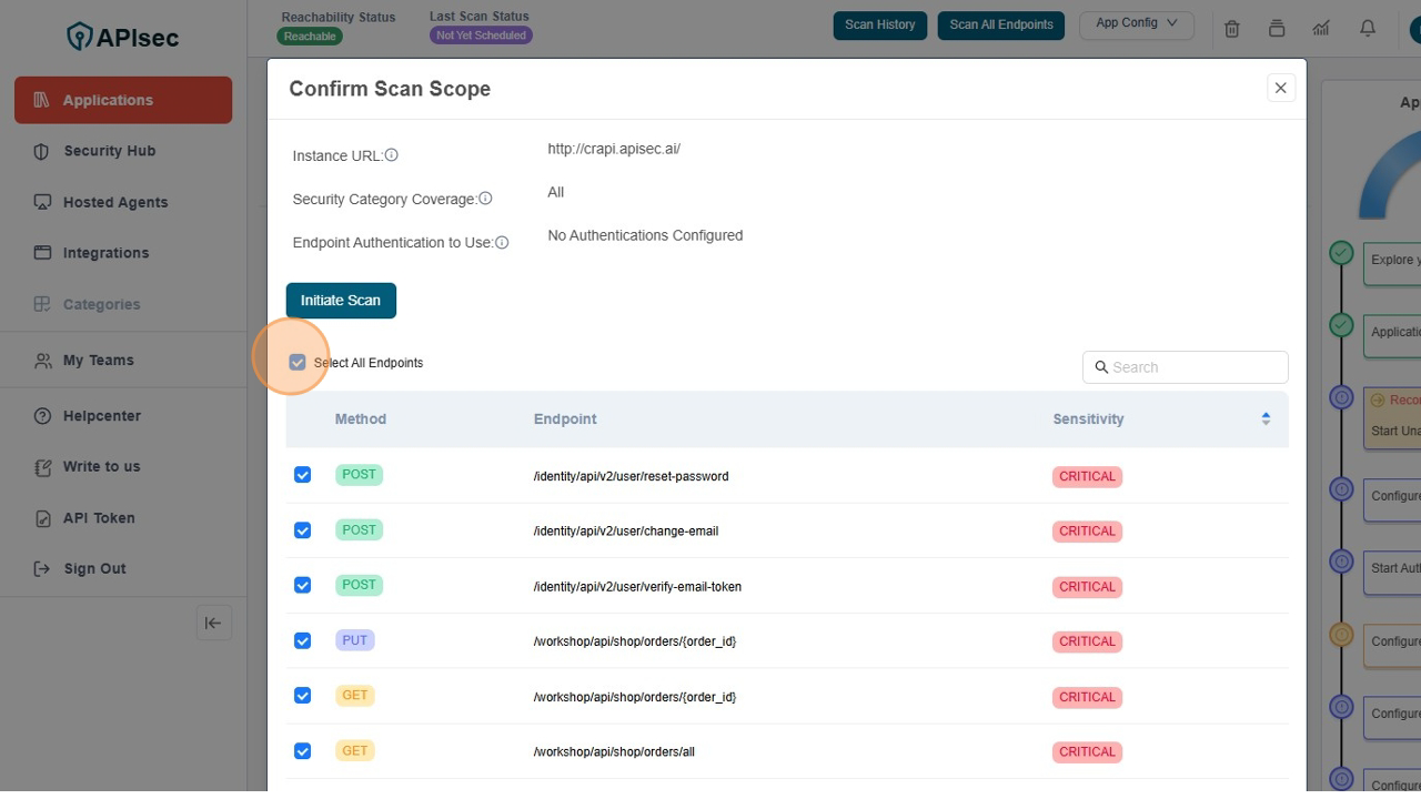 Unselect all endpoints