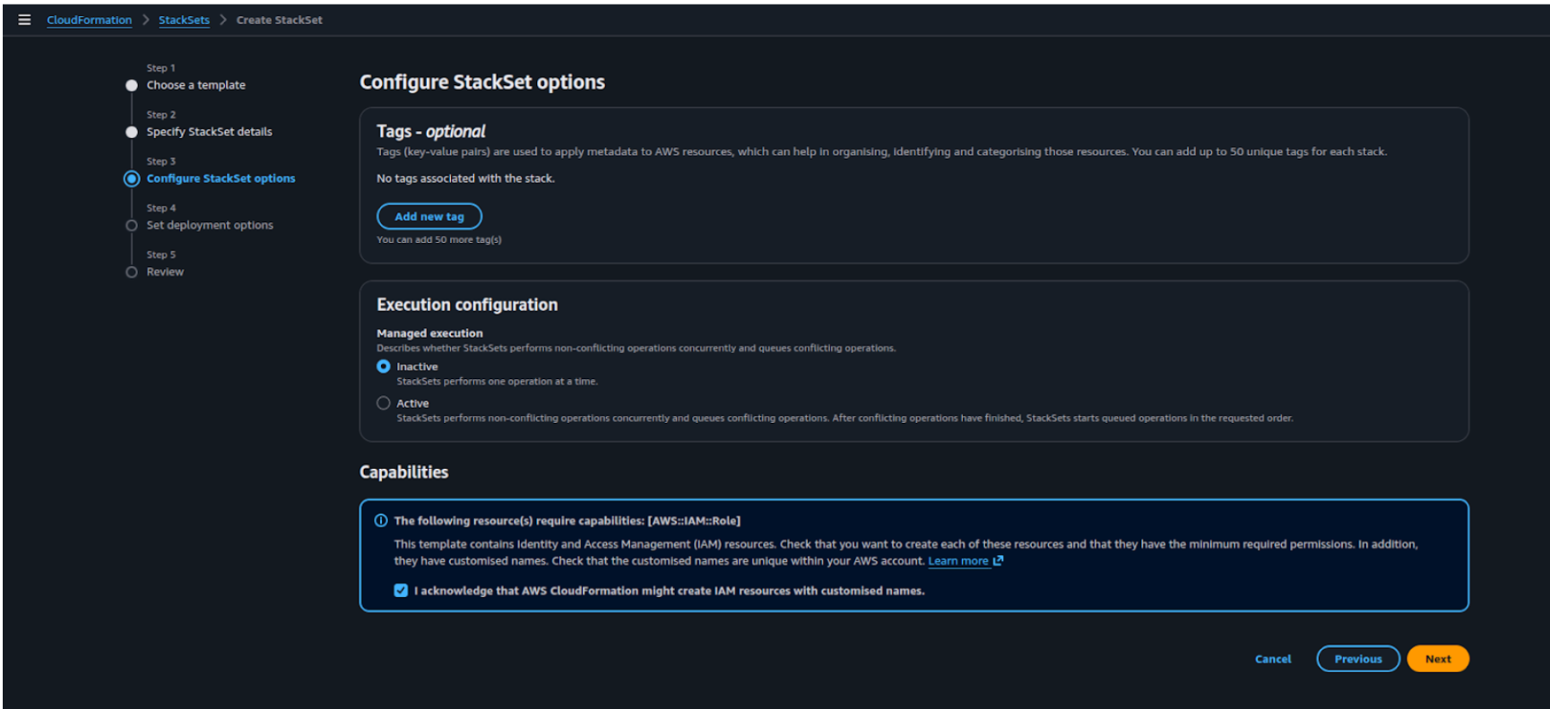 CRA Configure StackSet Options