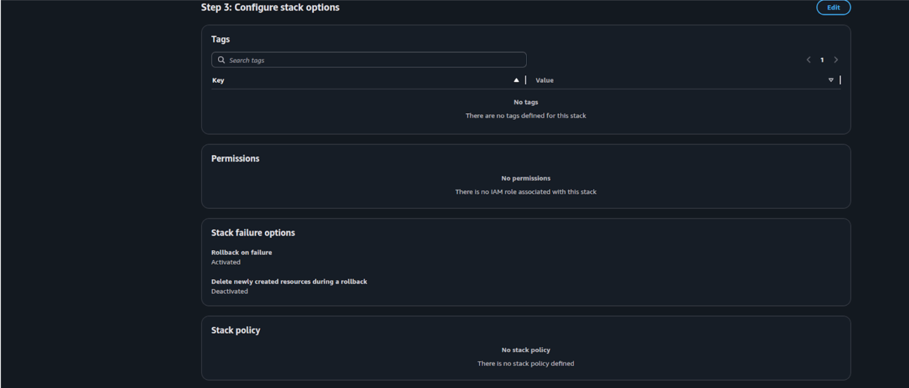 CRA Configure Stack Options