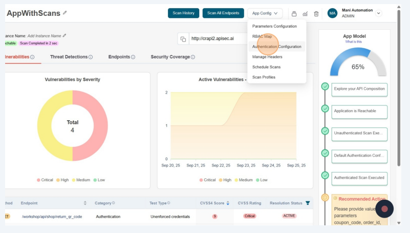 Click on menu item - Auth Config