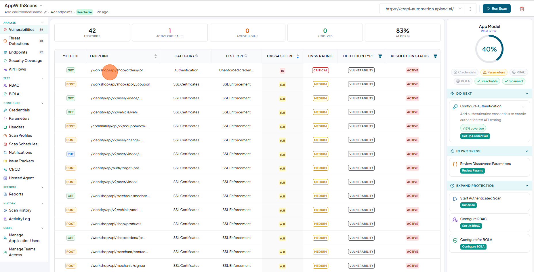 Click row to view report