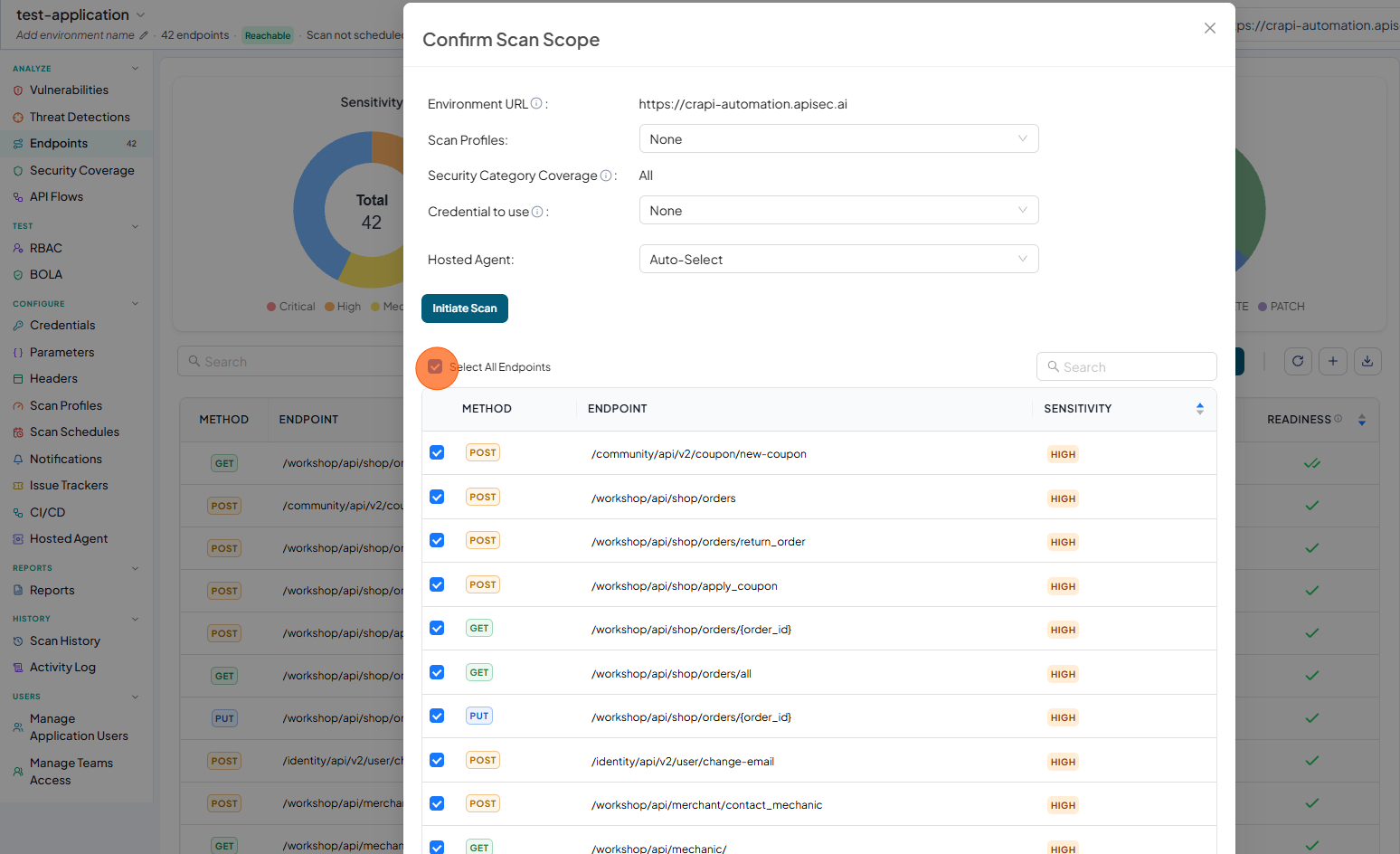 Unselect all endpoints